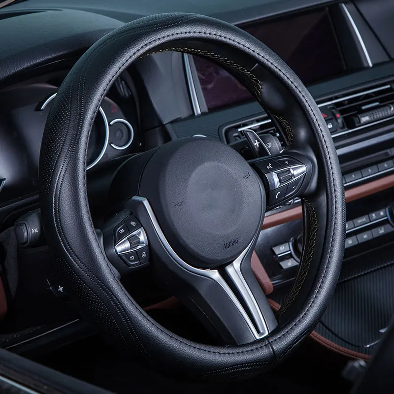 

Car steering wheel cover genuine leather volante accessories 38CM for bmw e46 e39 e60 audi a4 b8 suzuki swift peugeot 206