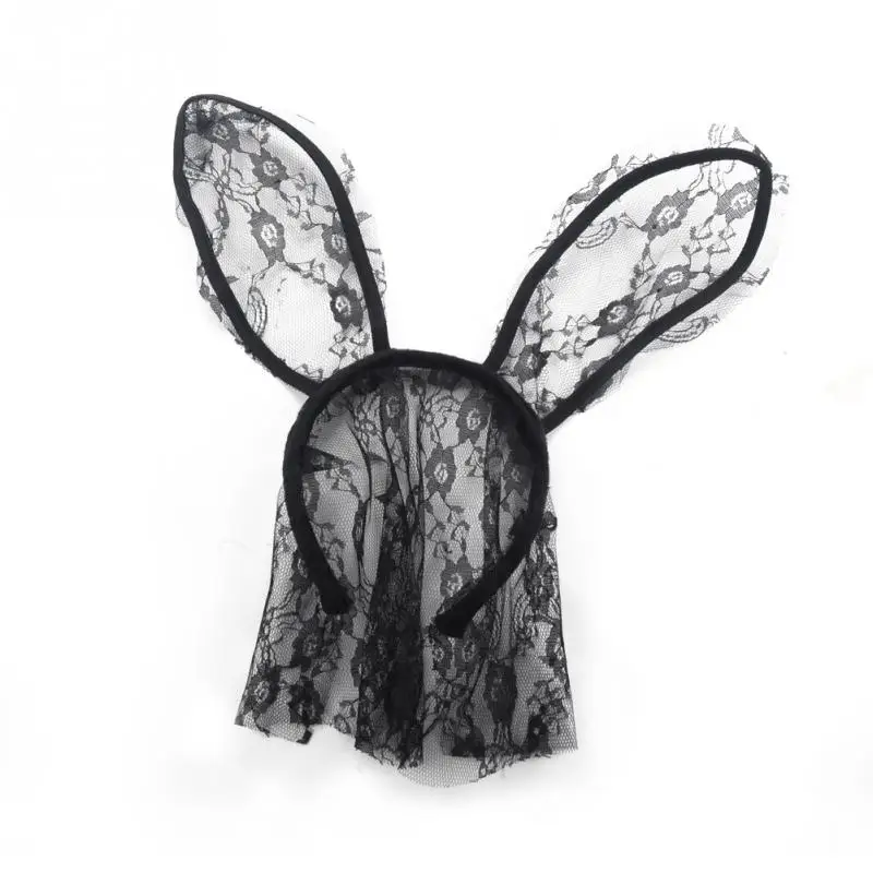 Модные женские повязки на голову для девочки кружевные кроличьи уши вуаль черная маска на глаза для Хэллоуина вечерние головные уборы аксессуары для волос