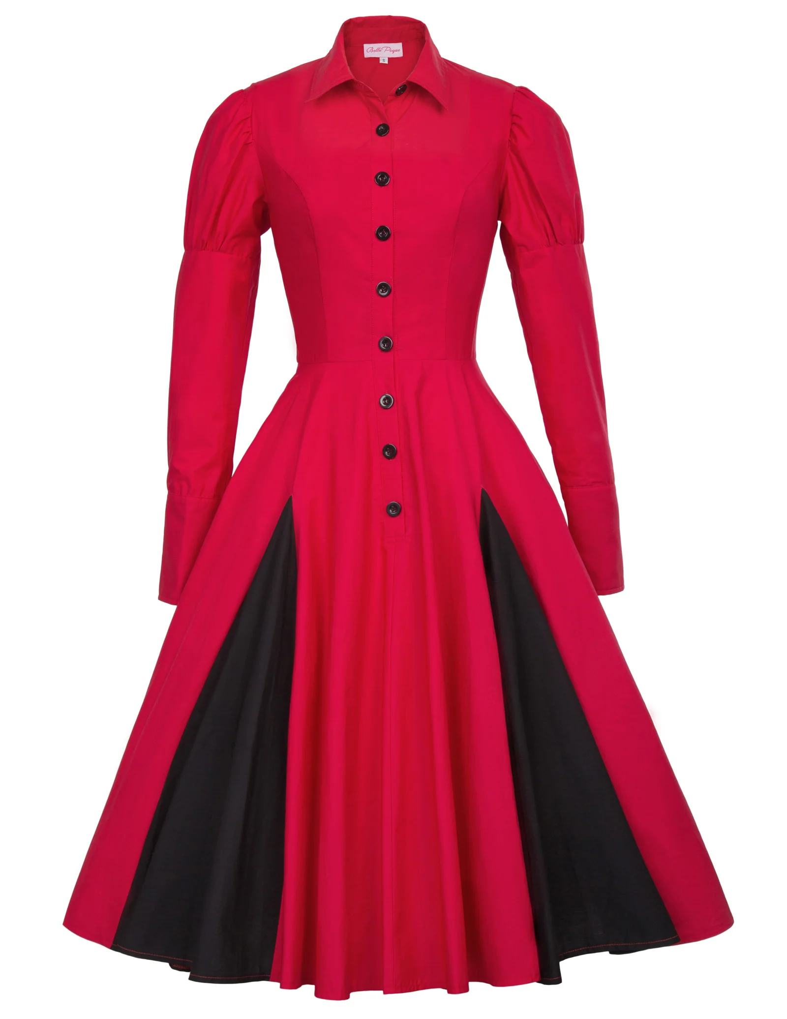 Womens 50s Style Vintage Shirt Dress Long Sleeve Evening Party Retro Swing Dress-in Dresses from 