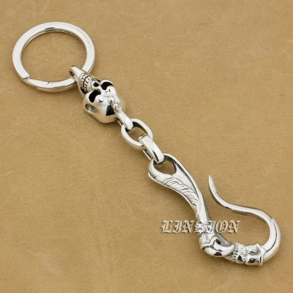 Sunken Skull 925 Sterling Silver Huge Biker Skull Keychain