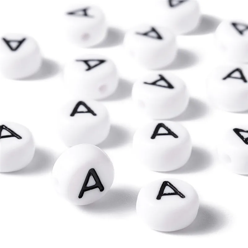 100 шт. акриловые бусины с буквами алфавита Vowel Consonant белые плоские круглые для