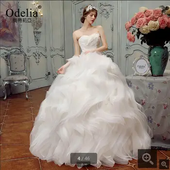 

2016 attractive cheap ball gown wedding dresses lace appliques ruffled wedding dresses pleated formal bride gowns hot sale