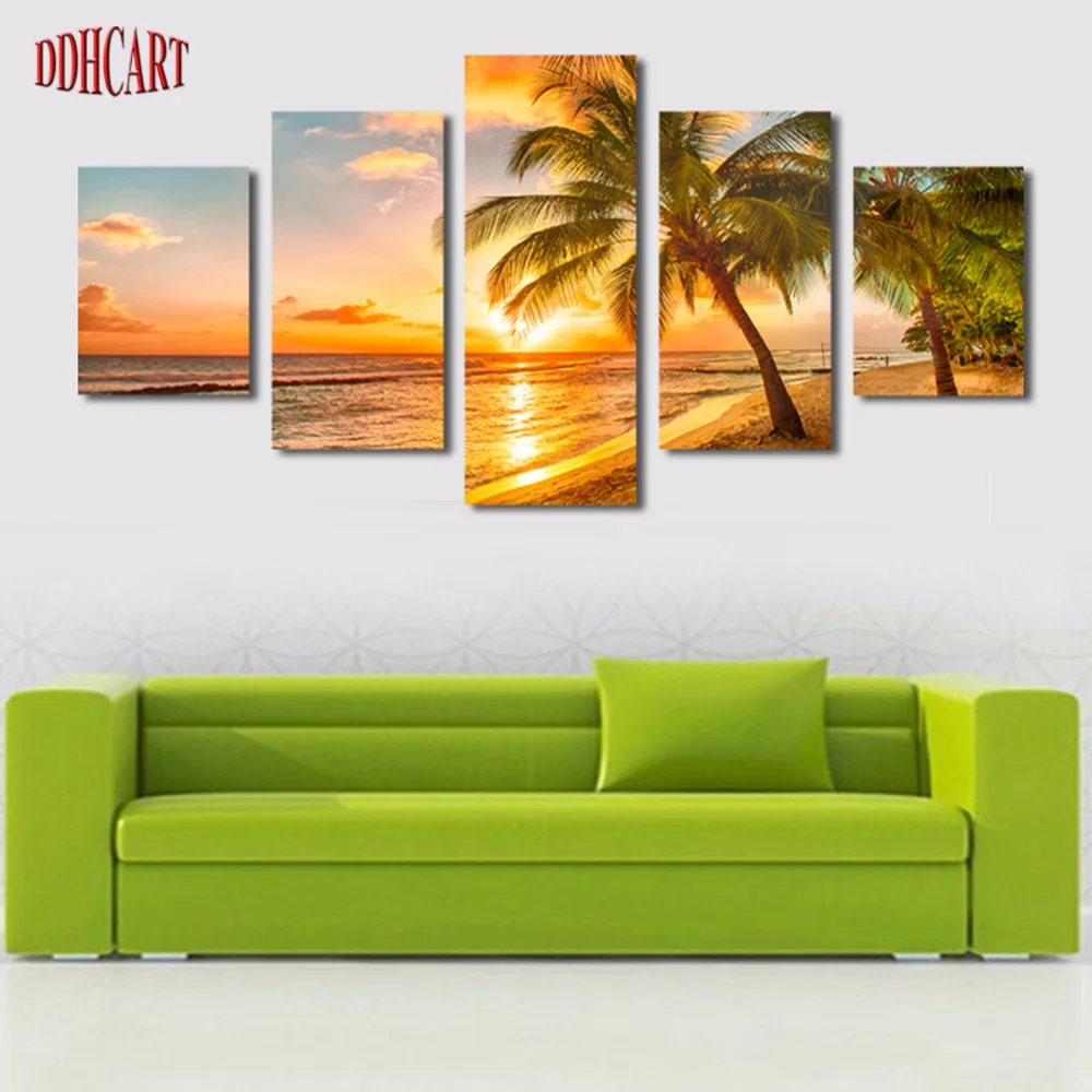 5 piece canvas painting Sunset Seaview Beach Picture Print Paintings on