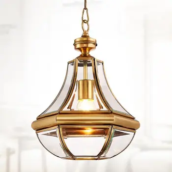 

Hallway Vintage Pendant light Porch Aisle Balcony Cafe Glass Copper hanging Lighting America Hanging Lantern Suspension Light