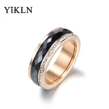 YiKLN Классическая титановая сталь черная керамика Свадебные кольца ювелирные изделия из розового золота кубический цирконий; для помолвки кольца для женщин YR18013