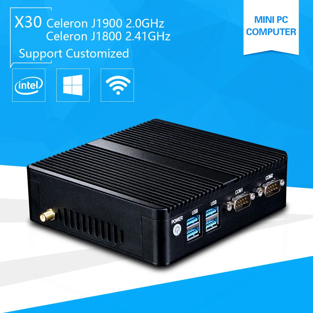 Mini Pc with Windows 10 celeron 3755 J1800 Quad core J1900 2.41GHz Pentium 3805U Industrail Computer port PC 2*Lan port+2*RS232