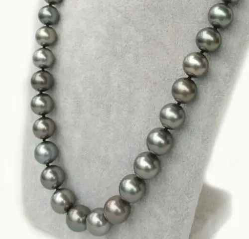 

19" 10-9 mm natural Australian south seas peacock Grey pearl necklace 22 inch 14K (0926)