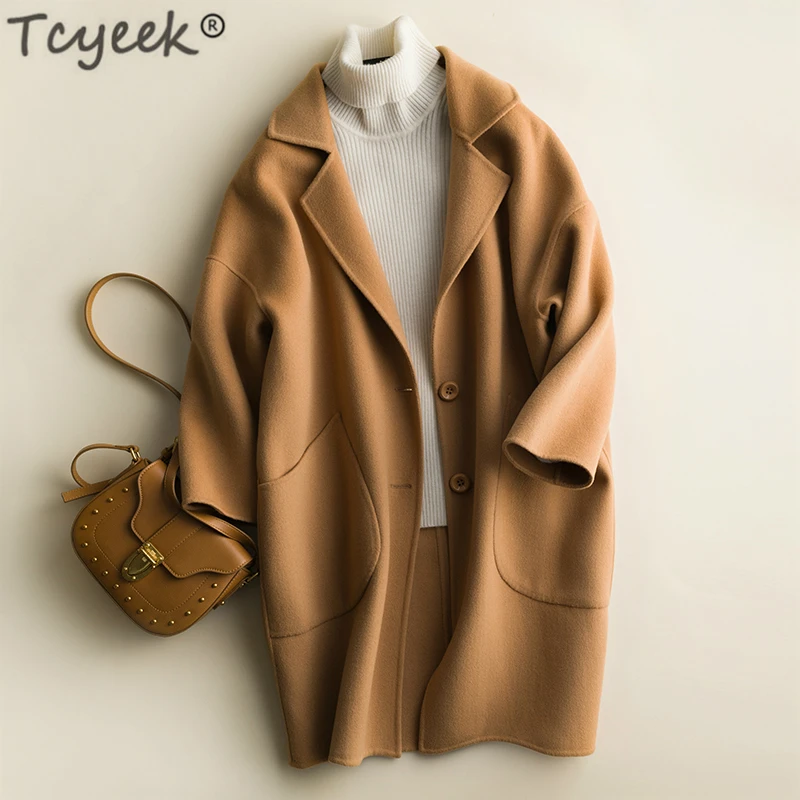 

Tcyeek 100% Natural Wool Coat Women Autumn Winter Elegant Ladies Coats Female Double-sided Woolen Jackets Spring Clothes LWL1300