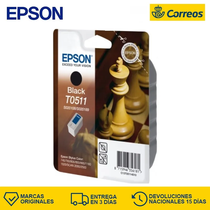 

Epson Cartridge Epson T0511 black Black Epson Stylus Color 740/760/800/850/860/1160/1520 Inkjet CE -20 - 40 Celsius