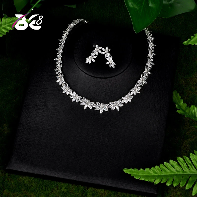 

Be 8 Luxury Sparkling Brilliant AAA Cubic Zirconia Necklace Earrings Wedding Bridal Jewelry Sets Dress Accessories S109
