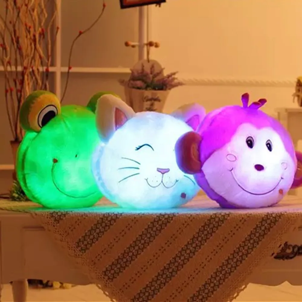 

36cm Creative Toy Luminous Pillow Soft Stuffed Animal Frog Cat Monkey Toys Glowing Colorful Stars Cushion LED Light Toys Gift