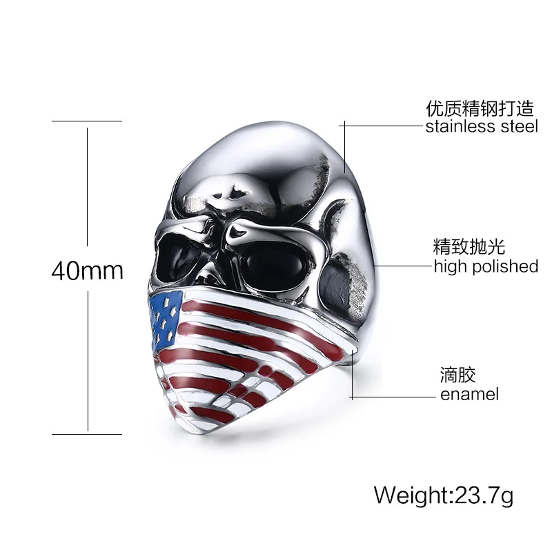 

10pcs Drop shipping BC Biker Stainless steel Flag Skull Ring for men in rings