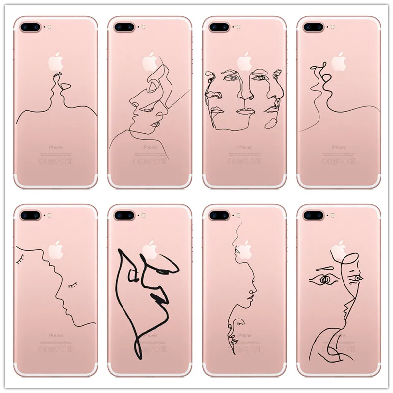 Art Lines human face Phone Cases For iphone 6 lcd 6s 7 X Transparent TPU soft marshall cover 8 plus case luxury PY04 |