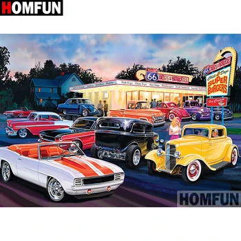 

HOMFUN Diamond Painting Cross Stitch "Car scenery" Full Square Round Diy 5d Diamond Embroidery Picture Rhinestone Art A13051