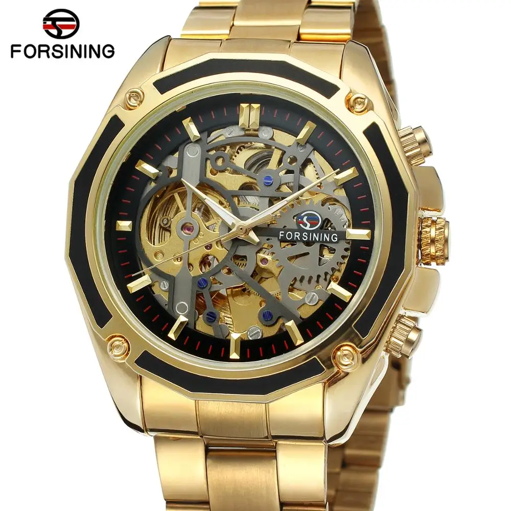 

FORSINING Brand Transparent Hollow Luminous Hand Gear Movement Retro Royal Design Men Business Mechanical Skeleton Wrist Watches