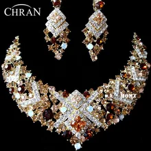 De alta Calidad de Cristal Austriaco Rodio Plateado Necaklace Pendientes Set Moda Nupcial Conjuntos de Joyas de Boda