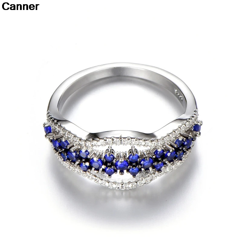 

Canner Retro Blue Crystal Wedding Ring Women Brial Antique Cubic Zircone Gem Stone Party Jewelry Rings Size 5 6 7 8 9 10 C3