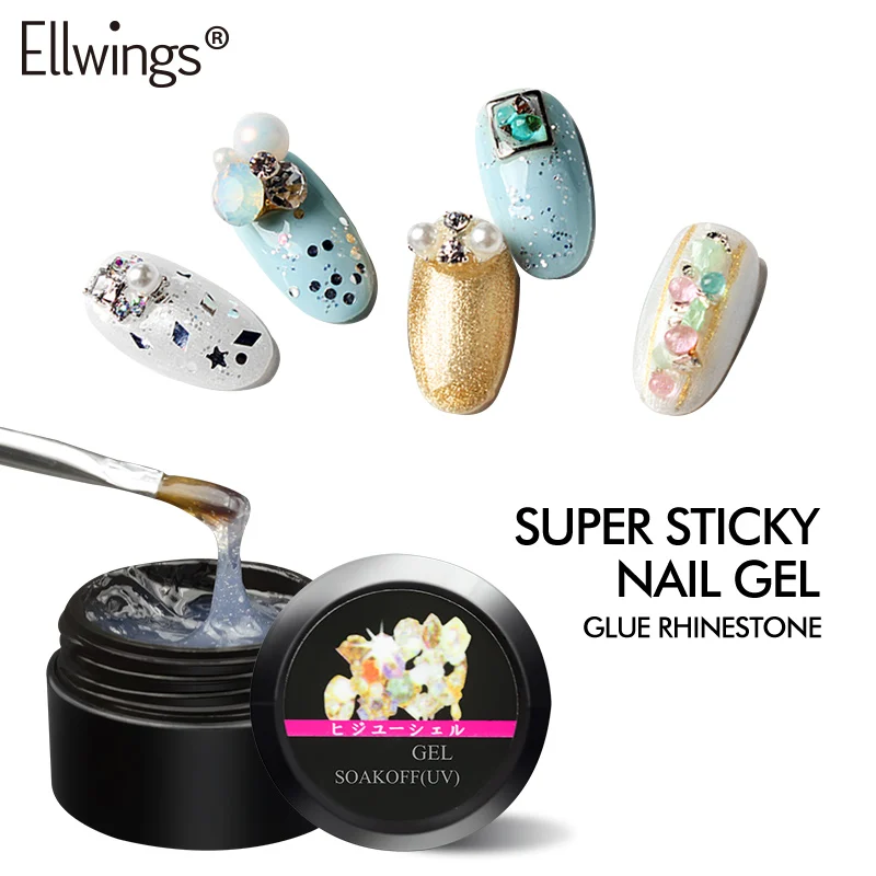 Ellwings Super Sticky Nail Gel Glitter Nail Art Rhinestone Gel Soak Off