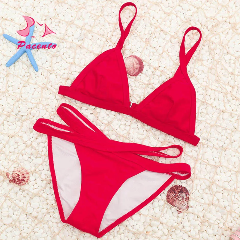 

NIDALEE Micro Bikini Brazilian 2017 New Solid Red White Black Swimsuit Bandage Women Swimwear Female Plus Size XL Halter Plavky