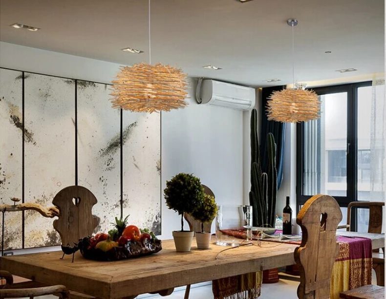 Kaufen Nordic Kreative Holz Anhänger Licht 220v E27 handgemachte suspension licht vogel nest form hängen Lampe Glühlampen beleuchtung