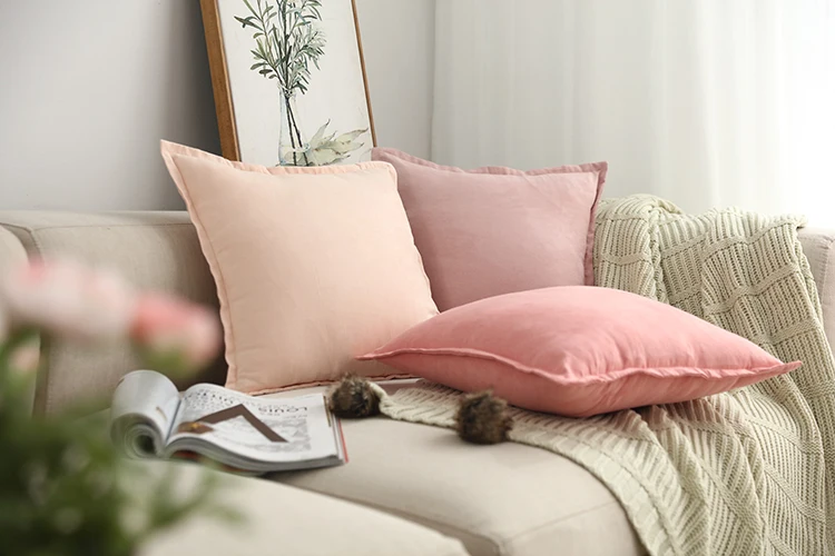 Однотонный чехол для подушки, розовый чехол для подушки, мягкая домашняя декоративная наволочка из замши цвета слоновой кости с бахромой 45x45 см/60x60 см/30x50 см