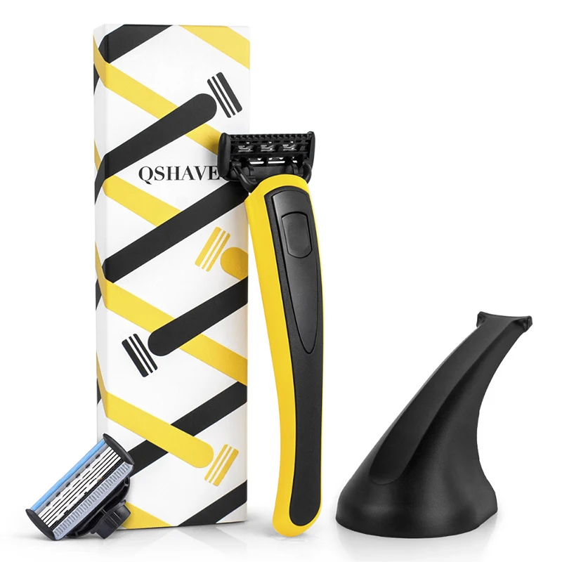 

QShave Yellow Series Manual Razor USA Blade Mens Shaving Razor Cool Razor Stand as Choice It Man Father's Valentine's Day Gift