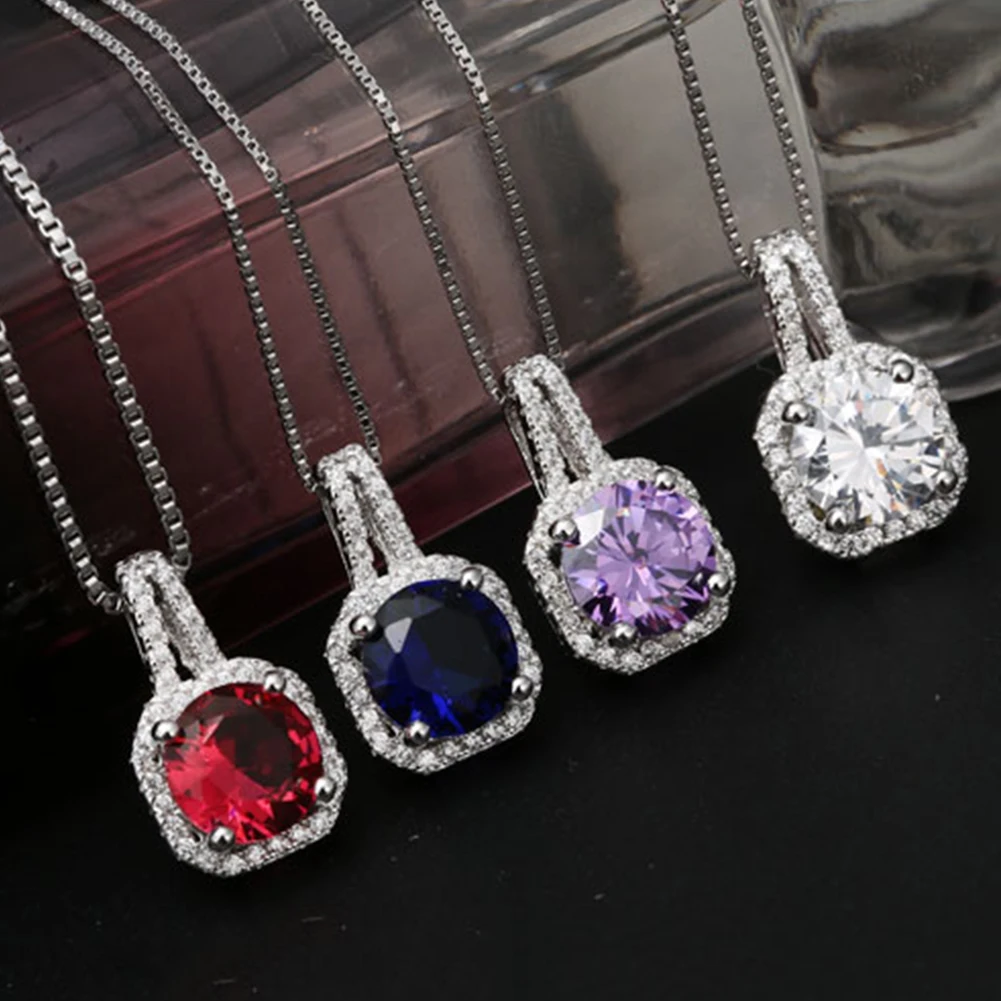 

Fashion Shiny Rhinestone Square Pendant Women Thin Chain Necklace Choker Jewelry