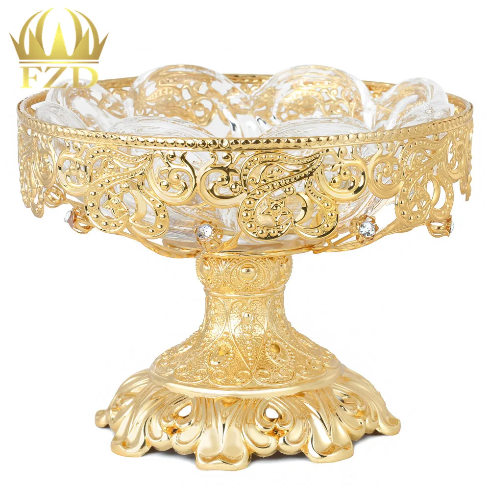 Винтажный металлический поднос с кристаллами, золотой узор, декоративные св...