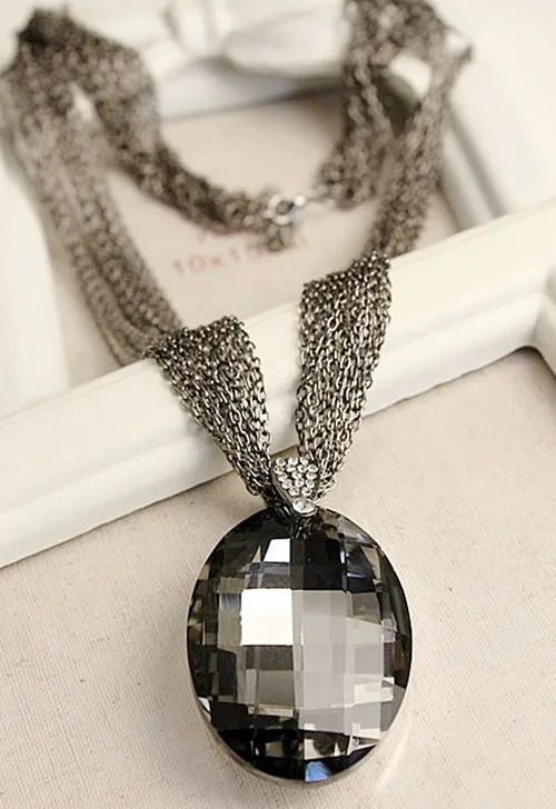 Новых винтажных золотых/черных овальных стеклянных кристаллов кулон ожерелье, очаровательные мульти-цепи длинной цепи ожерелье s для женщин XHP076