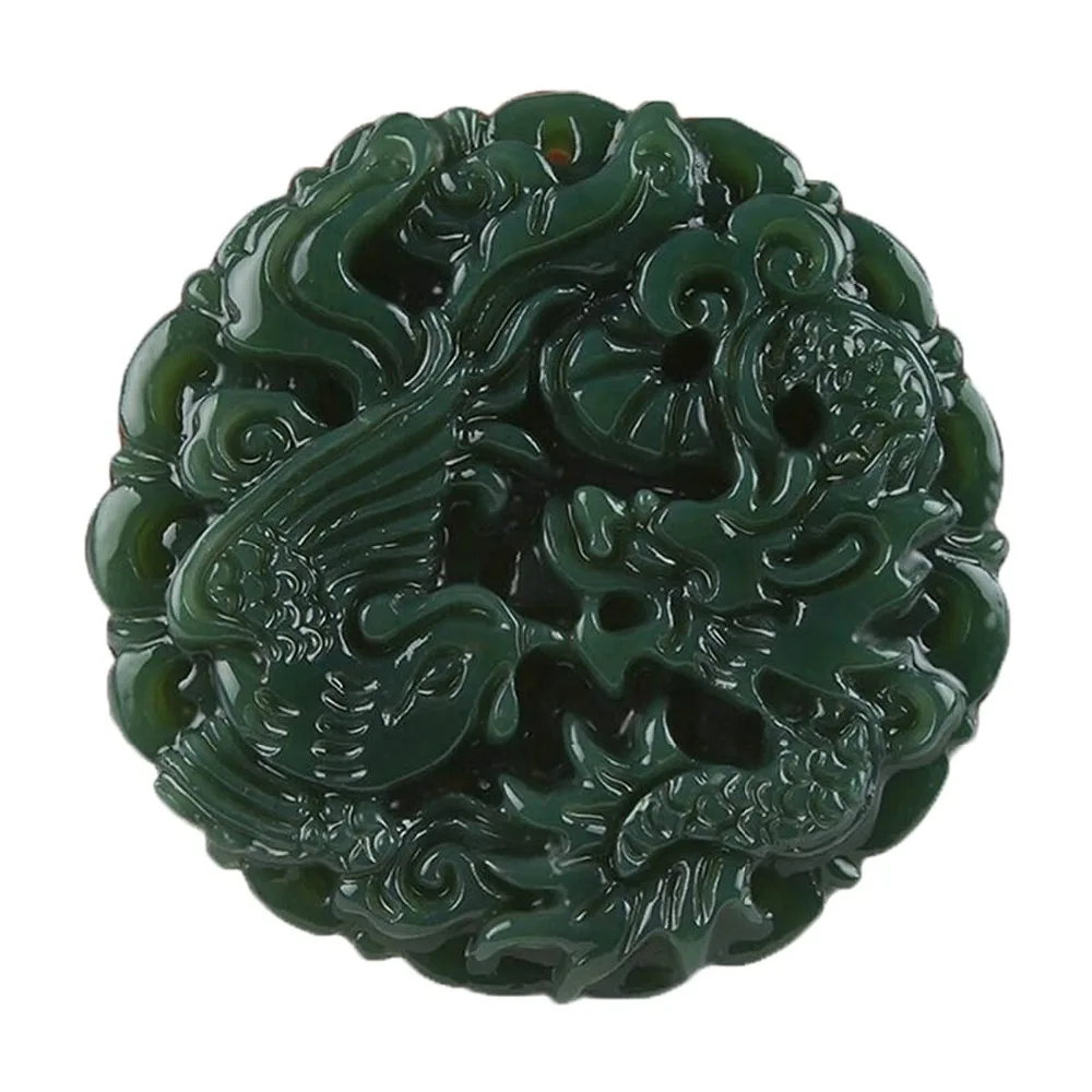 

Natural Green Jades Hand Carved Dragon Phoenix Pendant Necklace Sweater Chain Gift Wholesale