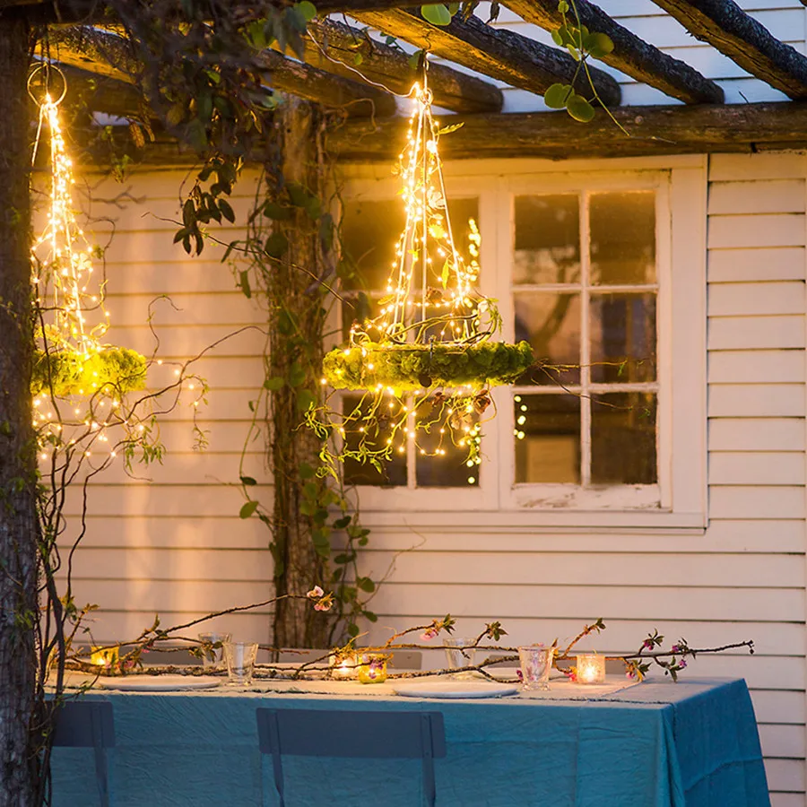 Thrisdar 10X2 м 200 светодиодный Рождественский медный струнный светильник s дерево ротанг открытый сад Свадебная вечеринка праздник Сказочный светильник гирлянда