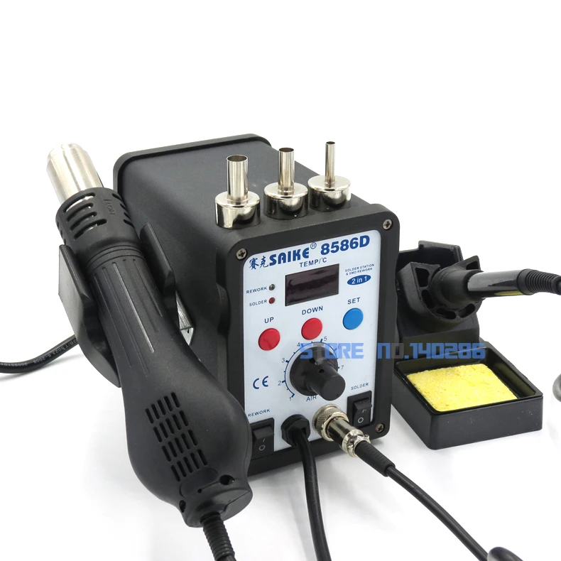 

SAIKE-8586D Digital display Hot air Desoldering station Hot air gun Constant temperature Soldering station 2-in-1 Air gun Iron