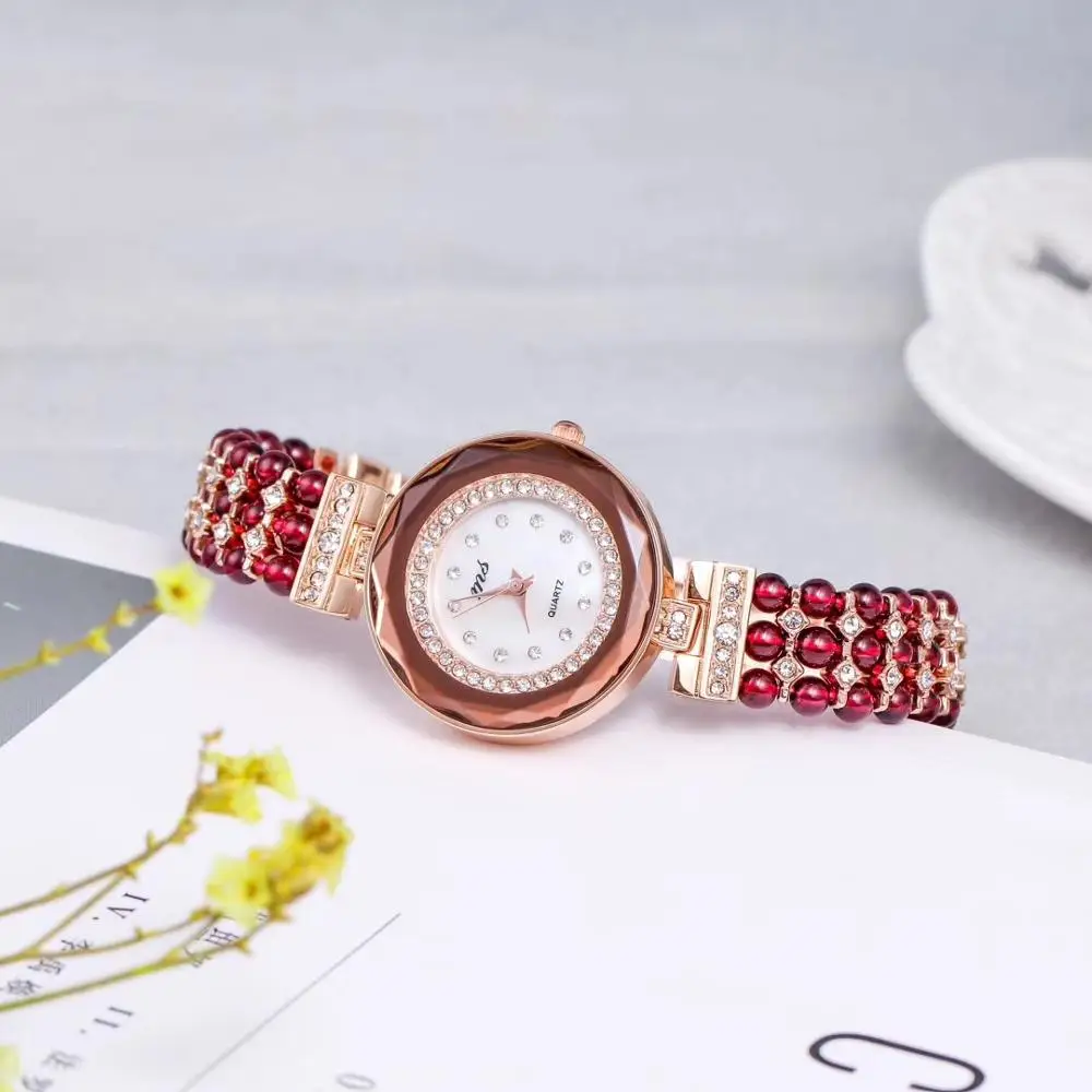 Браслет из натурального гранатового камня и 33 мм часы DIY ювелирные изделия для женщин водонепроницаемые часы для летнего пляжа оптом - Цвет камня: red beads