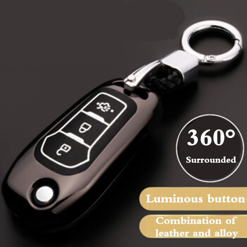 

Alloy Leather Car Key Case Cover Shell Chain Fold Key For Ford Ranger Escort Mondeo Everest Fusion Edge Ecosport Kuga 2018 2017