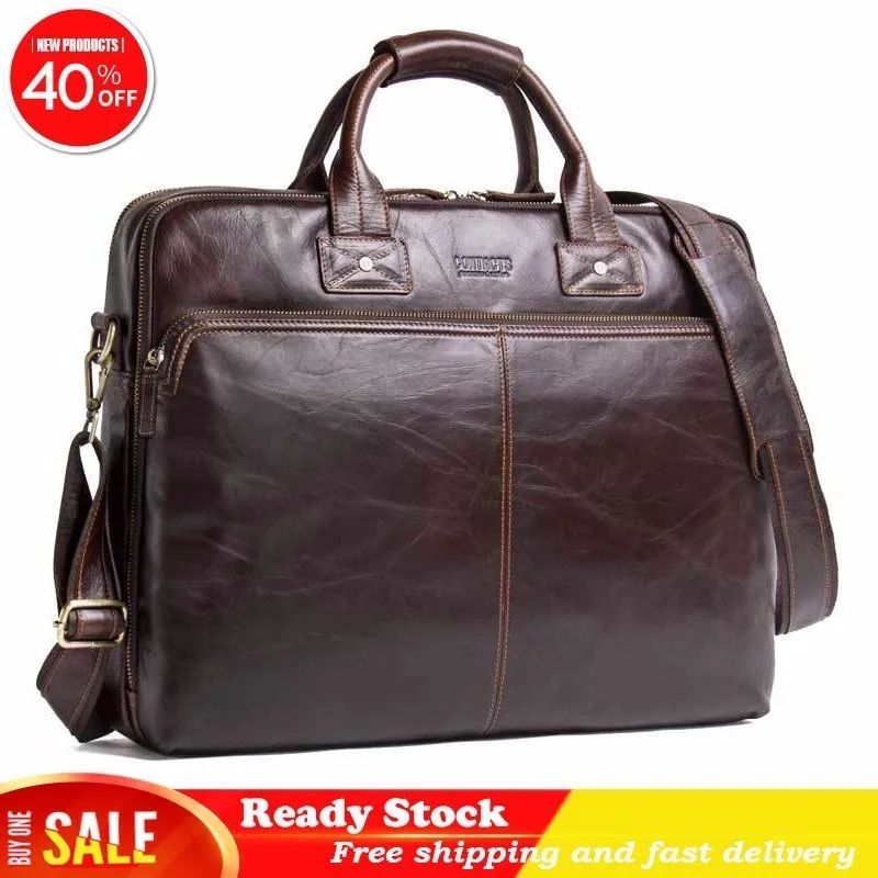 

high quality Genuine Leather Man Handbag 15.6 Inch Luxury brand Portable Computer Business Affairs Briefcase best Free shipping