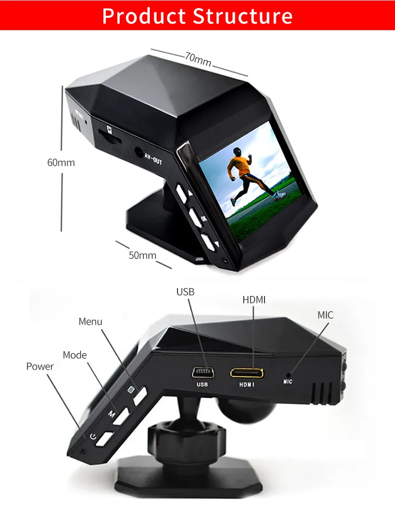 Denicer Автомобильный видеорегистратор Камера ручная Full HD 1080P 30fps Dash камера 170 градусов широкоугольный видеорегистратор 2,0 дюймов экран с g-сенсором Dash Cam