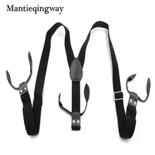 Mantieqingway мужские 6 кнопок Эластичные подтяжки для свадьбы из натуральной кожи зажим на подтяжках черный ремень