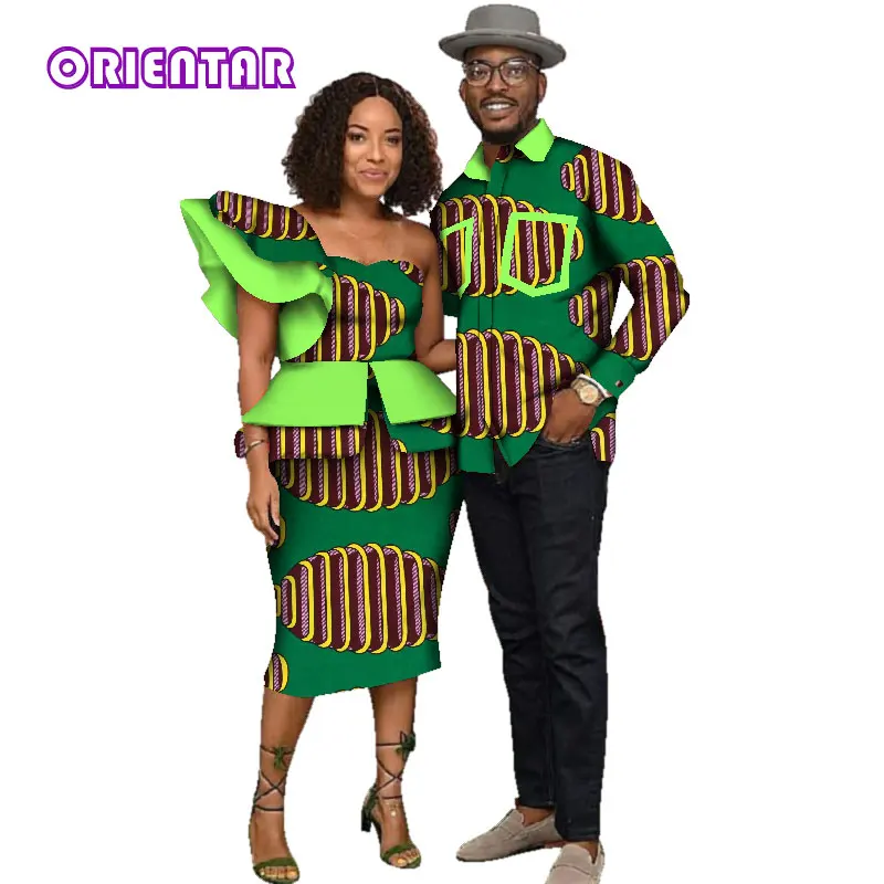 Африканская одежда для Для мужчин Для женщин Африканский принт с длинным рукавом Для мужчин рубашка Для женщин одно плечо топы короткие