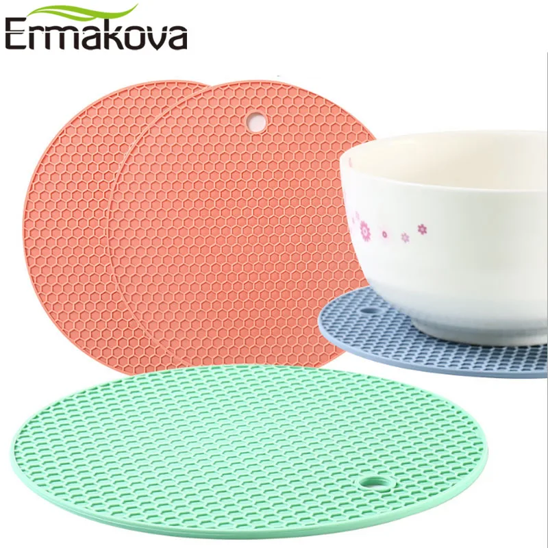Silicone Pot Pad Trivet Heat Resistant Non-Slip Circle Mats Insulation Placemats 