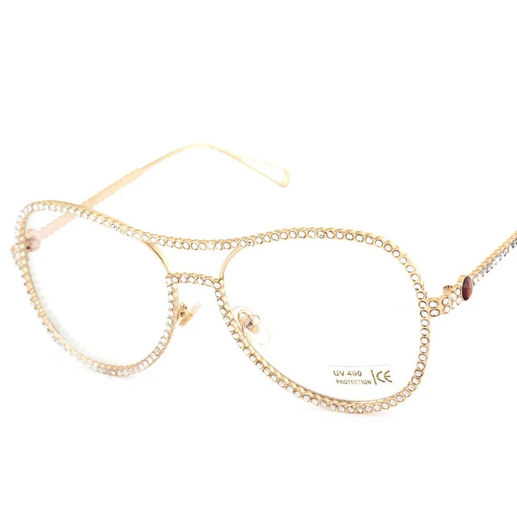 

Crystal Rhinestone Oversized Sunglasses For Women Optical Glasses Frame Clear Lens Anti Blue Ray Anti UV400 High Quality JWW161