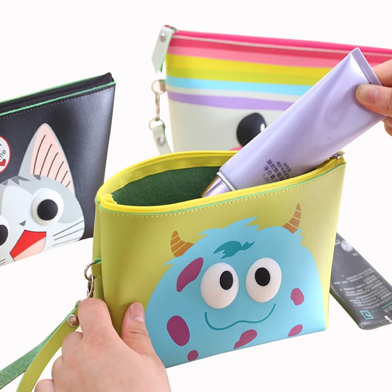 

Women Cute Cosmetic bags PU leather Waterproof Clutch make up pouch cases Women's makeup kit wash bag make-up drop shipping