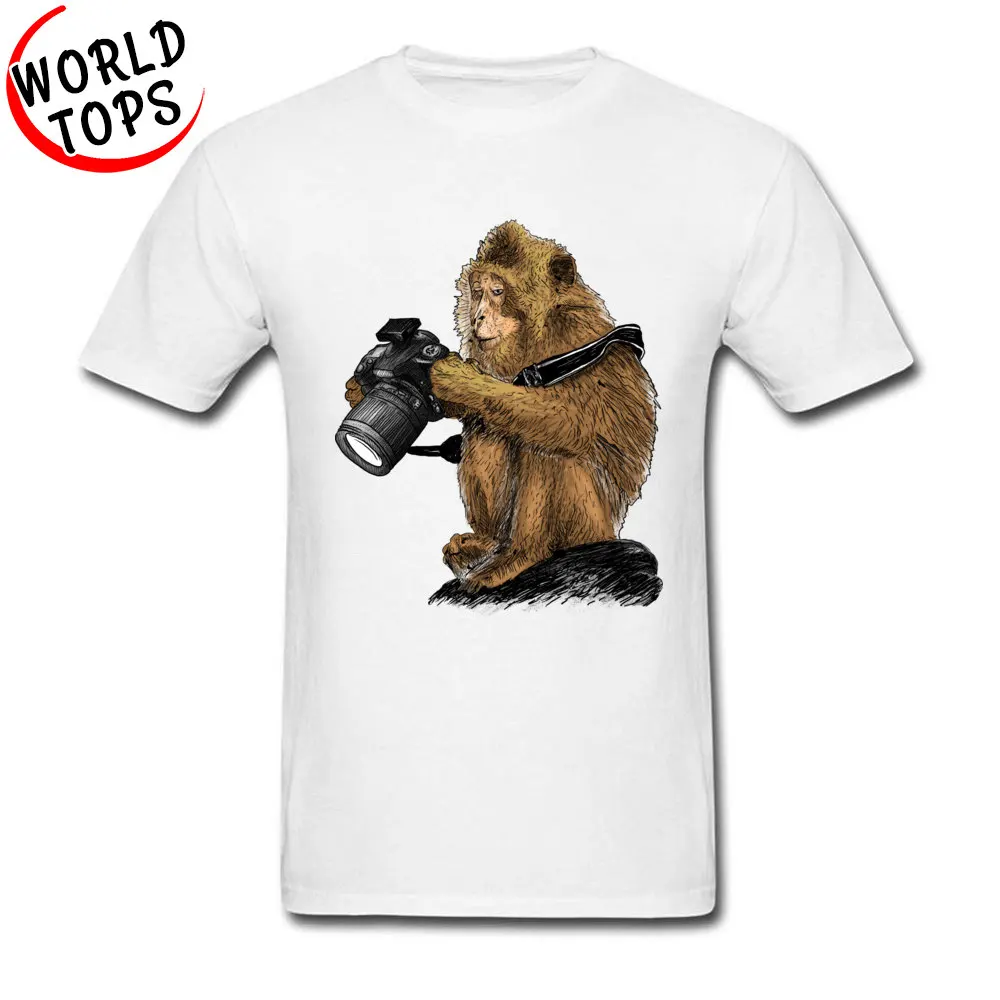 Casual Top T-shirts Dominant Crewneck monkey photographer Cotton Mens Tops Tees Custom Short Sleeve Tee Shirt Top Quality monkey photographer white