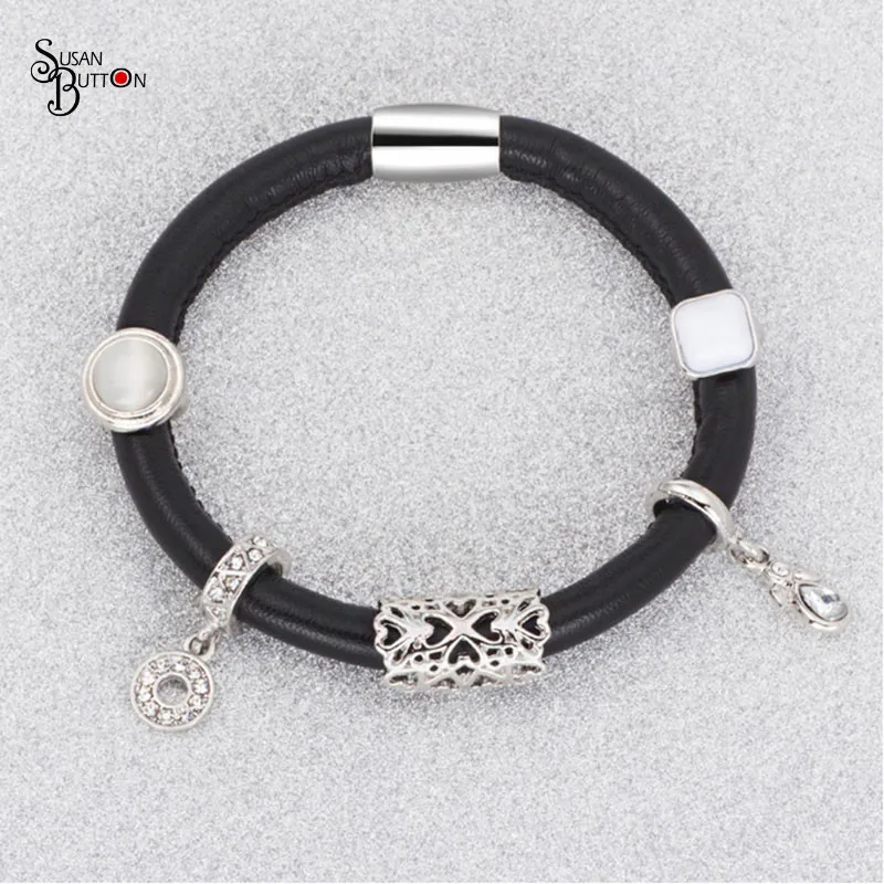 Susan Jewelry black Endless Charms Bracelet 19cm/20cm Wrap Leather