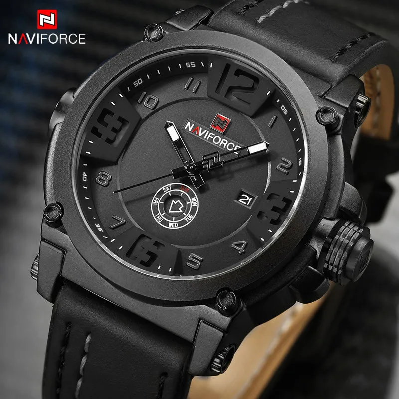 

NAVIFORCE Men Watch Date Week Sport Mens Watches Top Brand Luxury Military Army Business Leather Band Quartz Male Clock New 9099