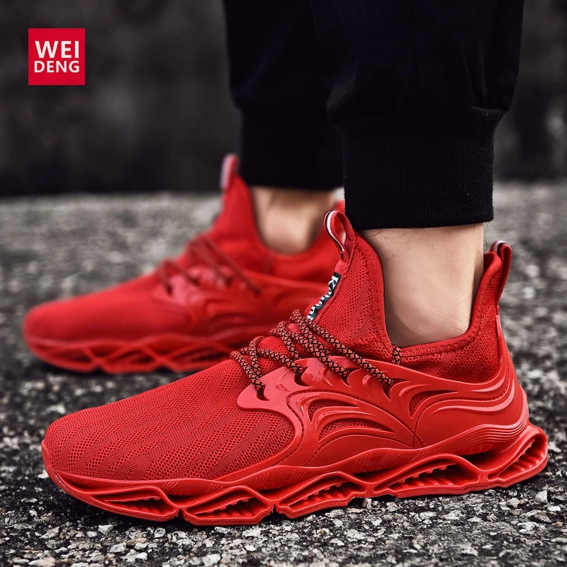 

WeiDeng Men Blade Casual Wave Shoes Sock Leisure Air Mesh Lace Up Running Flat Breathable Fashion Comfortable High Quality