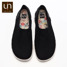 Серия UIN Verona; повседневная трикотажная обувь на плоской подошве для женщин и мужчин; удобная обувь без застежки черного цвета; легкие дышащие вязаные Мокасины