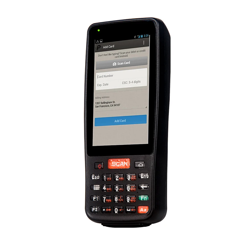المحمولة الروبوت المحمول باليد الطرفية مع الطابعة 2d qr قارئ دعم 4 جرام netwrok و بلوتوث wifi gps nfc