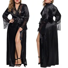 Женское длинное кимоно, атласное платье, женское белье, сексуальное платье размера плюс