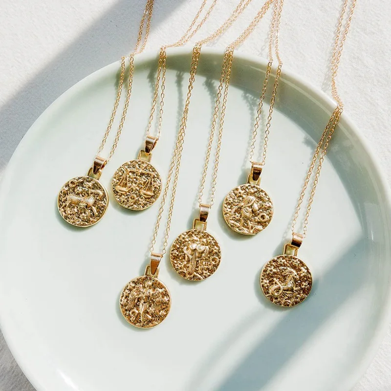 

1 PCS Vintage Zodiac Sign Necklace 12 Constellation Pendant Necklace Zodiac Sign Necklace Jewelry Birthday Gifts For Women Girl
