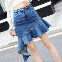 Летняя модная женская джинсовая юбка с завышенной талией 6xl, женская тонкая джинсовая юбка-карандаш с заклепками в стиле русалки